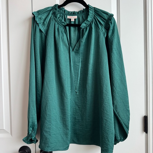 Knox Rose Tops - Knox Rose Emerald Green Boho Ruffle Blouse XXL